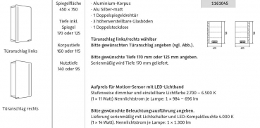 HSK ALU-Spiegelschrank ASP Softcube LED Aluminium Doppelspiegeltür 450 x 750