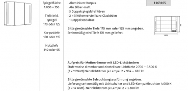 HSK ALU-Spiegelschrank ASP Softcube LED Aluminium mit Doppelspiegeltüren 1050 x 750