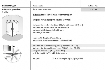 HSK Aperto Pur Eckeinstieg mit 2 Pendeltüren an Seitenteilen Eckdusche Duschkabine inkl. Aufmaß