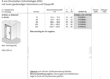 HSK Atelier Plan Drehtür an Nebenteil Nischendusche Duschtür für Nische