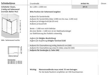 HSK Atelier Plan Pur Schiebetür mit Seitenteil Duschkabine inkl. Aufmaß