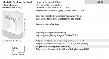 HSK Atelier Plan Pur Schiebetür vor der Wand Duschtür inkl. Aufmaß