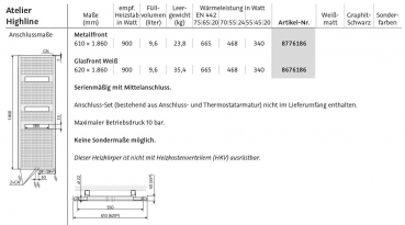 HSK Designheizkörper Atelier Highline Handtuchheizkörper Front plan mit Aussparungen für Handtücher