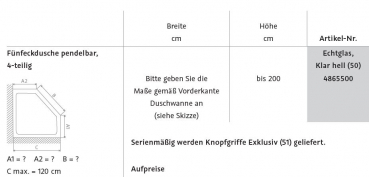 HSK Exklusiv 2.0 Fünfeckdusche pendelbar 4-teilig