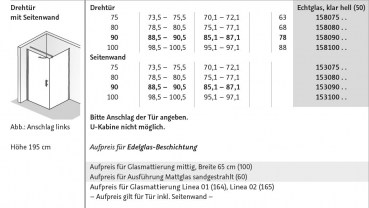 HSK Favorit Nova Drehtür mit Seitenwand Pendeltür Duschabkabine Eckkabine