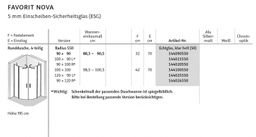 HSK Favorit Nova Runddusche mit Pendeltüren Viertelkreisduschkabine