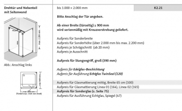 HSK K2 Eckdusche Drehtür und Nebenteil mit Seitenwand Fronteinstieg Duschabtrennung inkl. Aufmaß