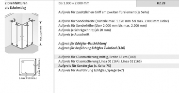 HSK K2 Eckdusche Eckeinstieg 2 Drehfalttüren Falttüren Duschabtrennung inkl. Aufmaß