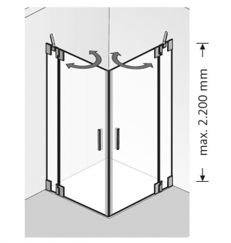 HSK K2 Eckdusche Eckeinstieg 2 Drehtüren an Fixteilen Duschabtrennung inkl. Aufmaß