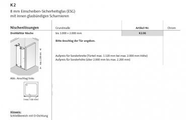 HSK K2 Falttür Duschfalttür für Nische Nischentür Duschabtrennung inkl. Aufmaß