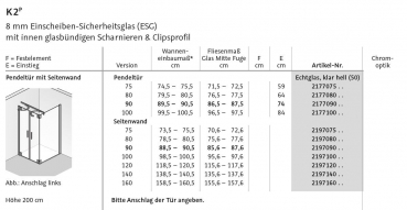 HSK K2P Doppel-Pendeltür mit Seitenwand Duschkabine Eckkabine Fronteinstieg