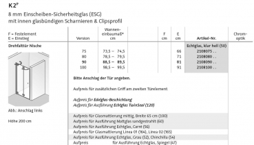 HSK K2P Drehfalttür Falttür für Nische Nischentür Duschtür