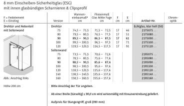 HSK K2P Drehtür Schwenktür an Fixteil mit Seitenwand Duschkabine Eckkabine Fronteinstieg