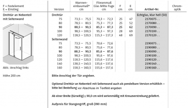 HSK K2P Drehtür Schwenktür an Fixteil mit Seitenwand Duschkabine Eckkabine Fronteinstieg