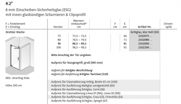 HSK K2P Schwenktür Nische Nischentür Drehtür Duschtür