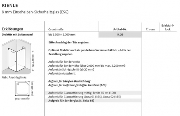 HSK Kienle Drehtür mit Seitenteil Duschkabine Fronteinstieg inkl. Aufmaß