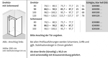 HSK Premium Classic Drehtür mit Seitenwand Eckdusche mit Fronteinstieg