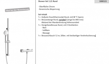 HSK Shower-Set 1.05 Rund Duschset Duschgarnitur variable Brausestange höhenverstellbar