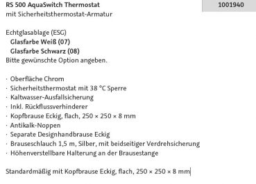 HSK Shower-Set Duschset RS 500 AquaSwitch Thermostat mit Glasablage