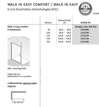 HSK Walk In Easy Comfort Duschabtrennung Spritzschutzwand Deckenstütze Wandstütze