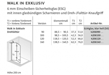 HSK Walk In Exklusiv Duschabtrennung Spritzschutzwand Falttür Drehfalttür