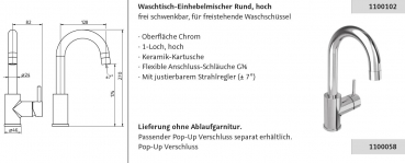 HSK Waschtisch-Armatur Wasserhahn hoch für Waschbecken Einhebelmischer rund