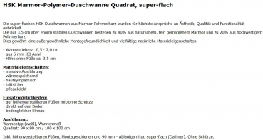 Viereck Duschwanne, Duschtasse Marmor Polymer, quadratisch und flach von HSK