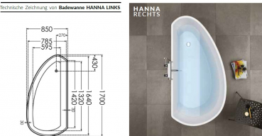 Börsting Hanna Acrylbadewanne links/rechts freistehend an Wand