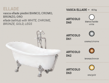 Hidra Badewanne Ellade freistehend mit Löwenfüßen in Weiß / Chrom / Bronze / Gold