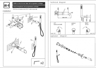 JEE-O Pure Unterputz-Armaturset Wannenarmatur mit Wannenauslauf und Handbrause