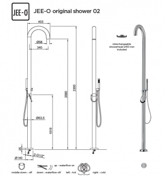 Jee-O Original Shower 02 freistehende Dusche mit Handbrause und Mischarmatur