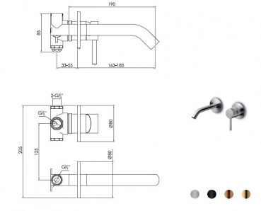 Jee-O Waschtischarmatur slimline basin wall Unterputz Wandmontage