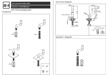 Jee-O Waschtischmischer flow basin mixer low niedrige Armatur, Edelstahl gebürstet