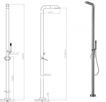 Jee-O pure Shower 02 freistehende Dusche Standdusche mit Handbrause