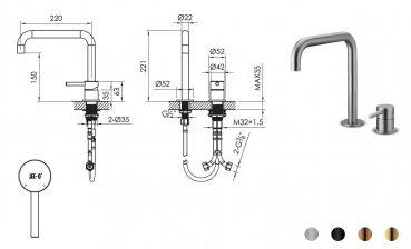 Jee-O slimline Waschbeckenarmatur 2 hole mixer set low niedrig