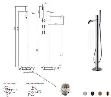 Jee-O slimline bath 02 Badewannenarmatur mit Handbrause freistehend