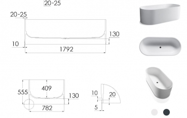 Jee-O soho bath Badewanne 180 x 80 aus Dadoquartz mit integriertem Überlauf