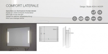 Koh-I-Noor Spiegel mit LED-Beleuchtung Comfort Line Laterale italienisches Design für Bad und Wohnraum