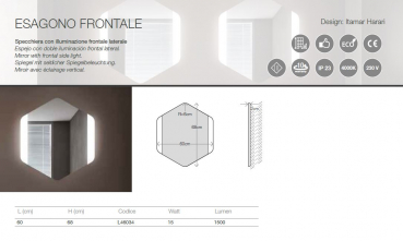 Koh-I-Noor Spiegel mit LED-Beleuchtung Top Line Esagono Frontale italienisches Design für Bad und Wohnraum