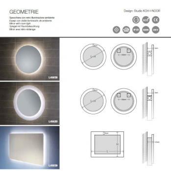 Koh-I-Noor runder Spiegel mit LED-Beleuchtung Geometrie 4 italienisches Design für Bad und Wohnraum