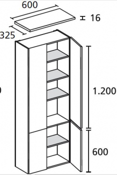 Lanzet Hochschrank mit 4 Türen 1816 x 600 x 325 mm