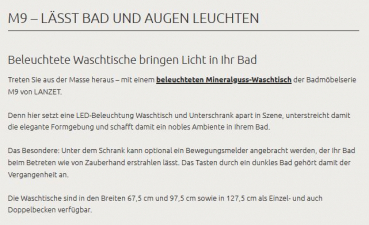 Lanzet Badmöbelset M9 in 3 Größen optional mit LED-Beleuchtung