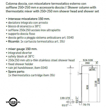 Mamoli Duschset Feel 38370842 Regendusche mit Handbrause Schwarz / Edelstahl gebürstet