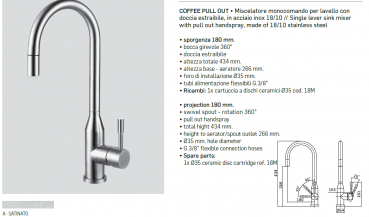 Mamoli Küchenarmatur Kitchen Mamolinox Coffee pull out 7220 Wasserhahn satiniert