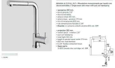 Mamoli Küchenarmatur Kitchen Project Banana Pull out 7209 Wasserhahn Chrom