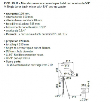 Mamoli Bidet-Armatur Pico 5311 Wasserhahn Chrom