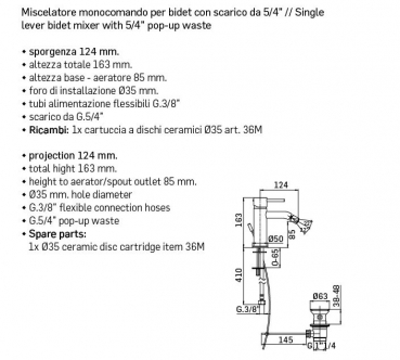 Mamoli Bidet-Armatur Pico 5381 Wasserhahn Chrom / Schwarz / Gebürstet