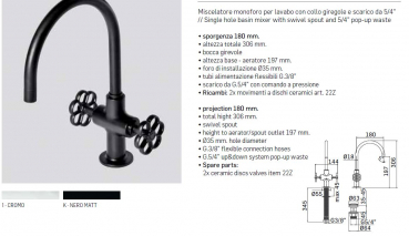 Mamoli Waschbecken-Armatur Hipster 4238 Wasserhahn Chrom / Schwarz