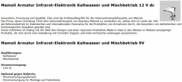 Elektrischer Wasserhahn, Armatur 12 V dc mit Infrarot-Elektronik kalt und warm von Mamoli