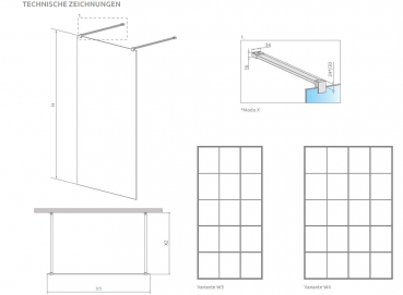 Preview: Radaway Walk In Modo X I und Modo New I Factory Frame Spritzschutzwand für Dusche
